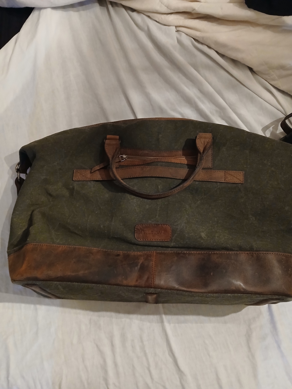 Myra Bag Olive Green Canvas & Brown Leather Weekender - Picture 10 of 16